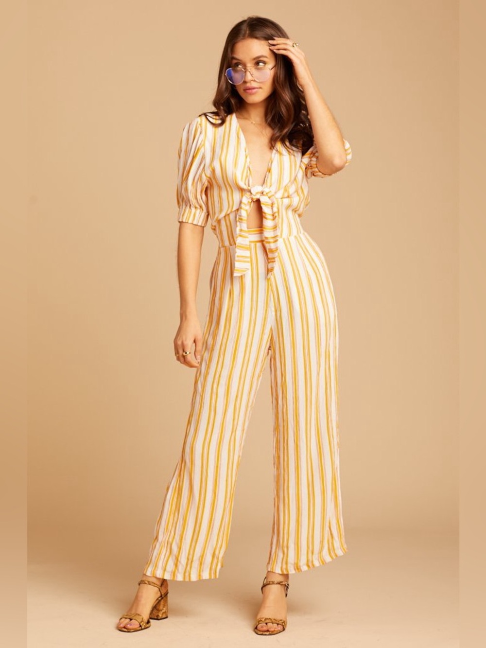 Faithfull the Brand Matese Sun Striped Tie-Front Wide-Leg Jumpsuit Small 4